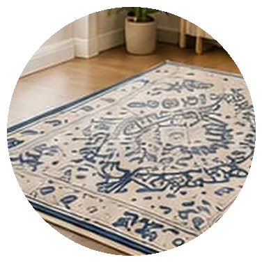 Patterned rug on a wooden floor