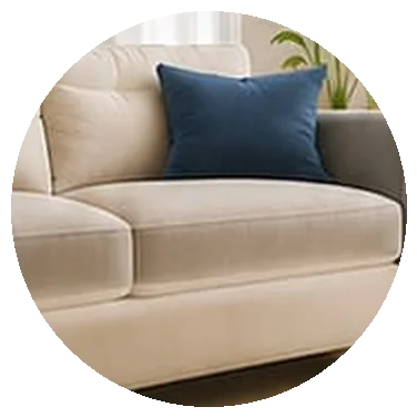 Cream sofa with navy cushion